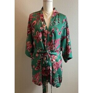 New York & Company Green Floral Kimono Wrap Top Size Large/XL